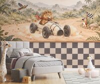 Behang Jungle Rally  | Geblokte lambrisering