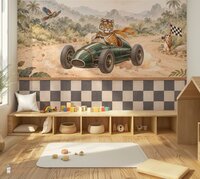 Behang Jungle Rally  | Geblokte lambrisering