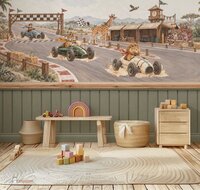 Behang  Jungle Grand Prix |  Groene lambrisering