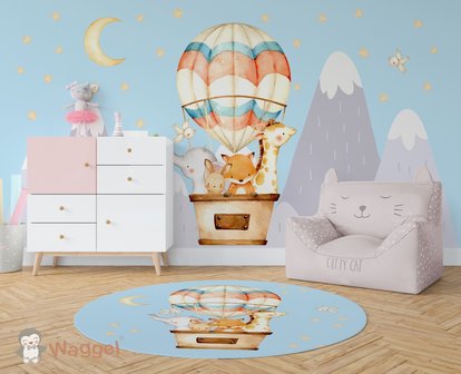 behang luchtballon met dieren droomwereld thema baby en kinderkamerdecoratie