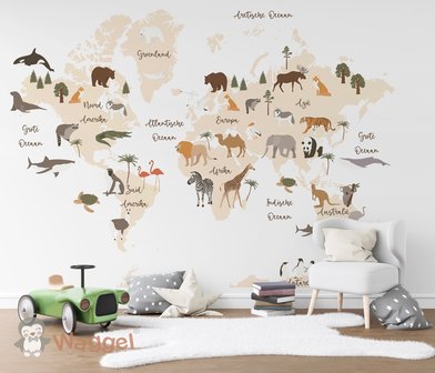 Behang wereldkaart wit 