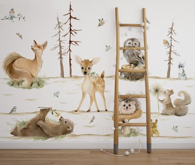 Bosdieren behang baby en kinderkamer 