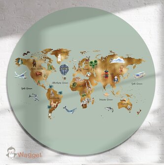 Muurcirkel worldmap gold