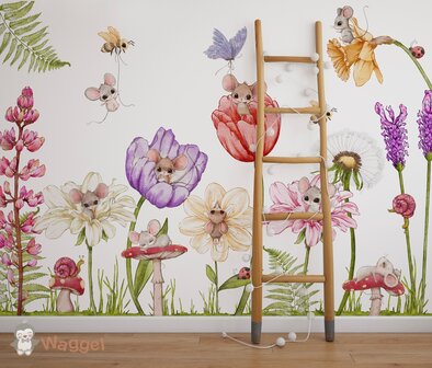 Behang sample Mouseville flowers