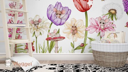 Behang sample Mouseville flowers