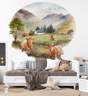 Behang Schotse Hooglander landschap