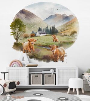 Behang Schotse Hooglander landschap