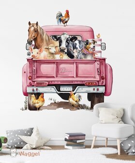 Behang sample Farmlife truck pink