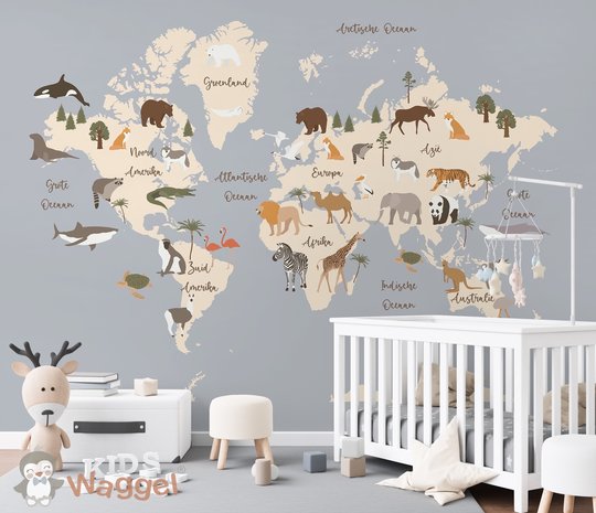 wereldkaart behang baby en kinderkamer 