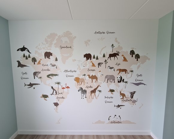 Behang wereldkaart wit 