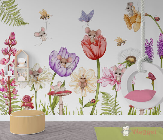 Behang sample Mouseville flowers