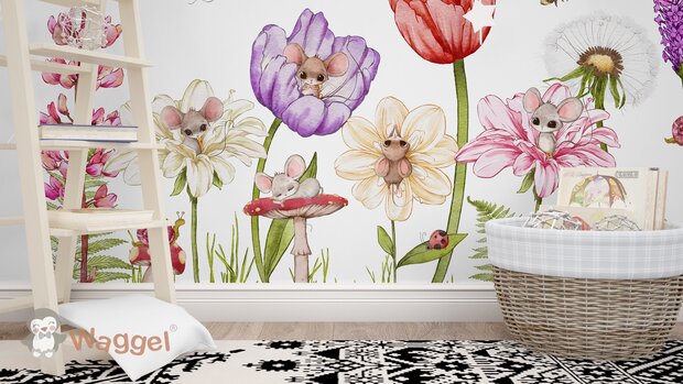 Behang sample Mouseville flowers
