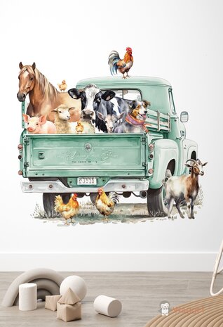 Behang sample Farmlife truck mint