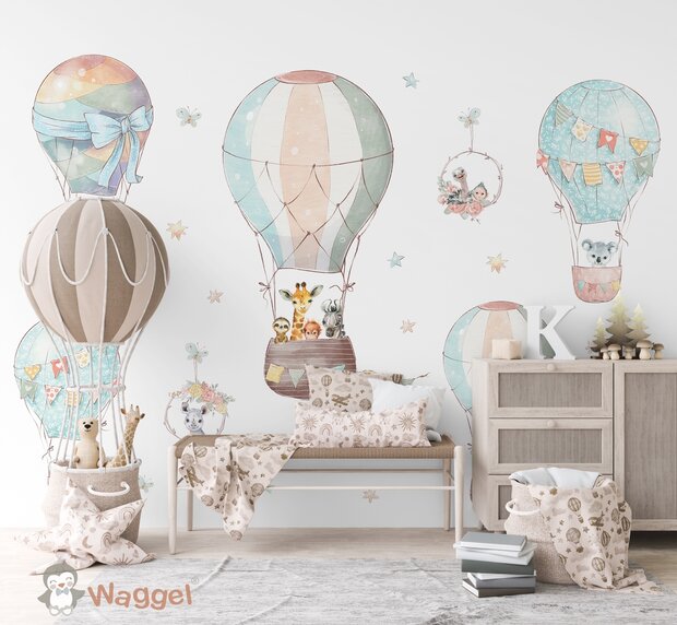 Behang jungle luchtballonnen