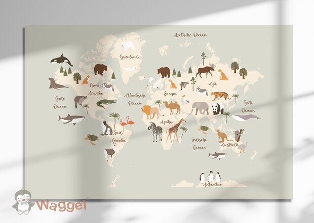 wereldkaart muurdecoratie groen