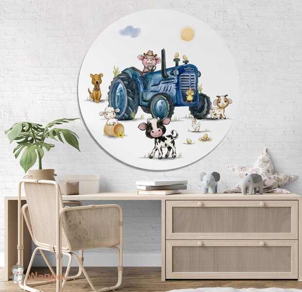tractor blauw muurcirkel