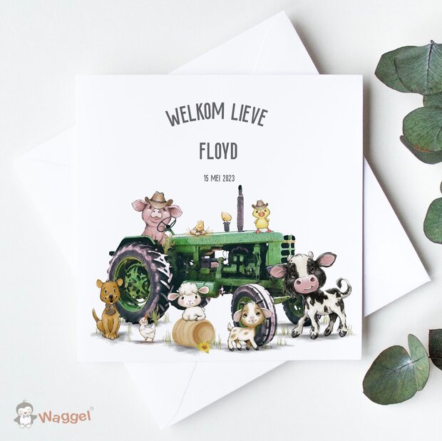 tractor groen geboortekaartje