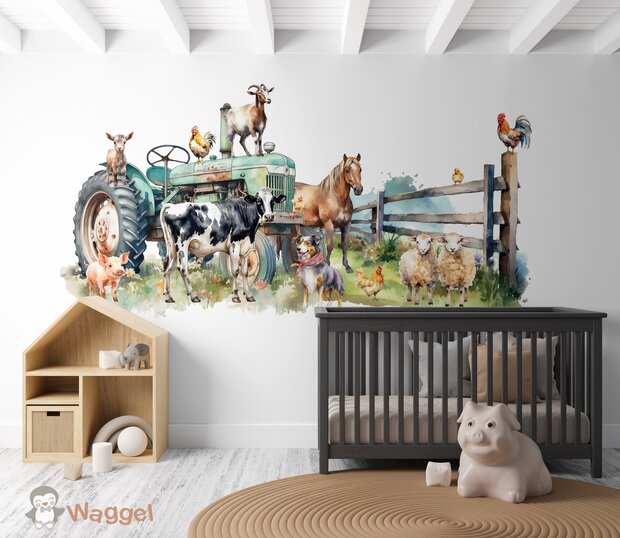 Behang Farmlife tractor mint