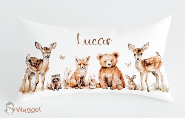 bosdieren kussen met naam