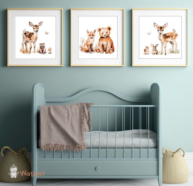 bosdieren posters set van 3