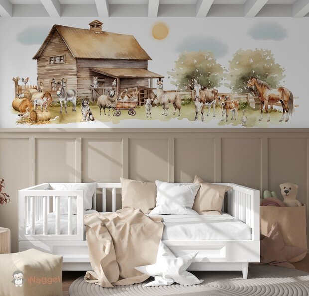 Behang Countryside farmhouse (geschikt voor een brede en smalle muur bijv. boven lambrisering)