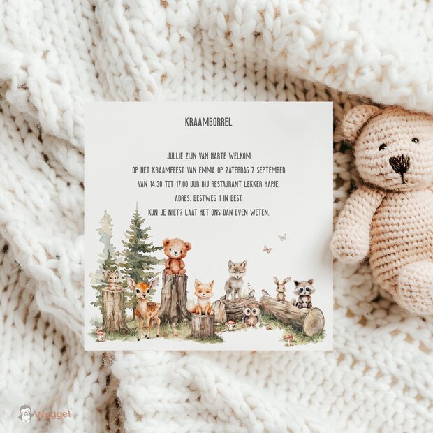 bosdieren kraamborrelkaartje