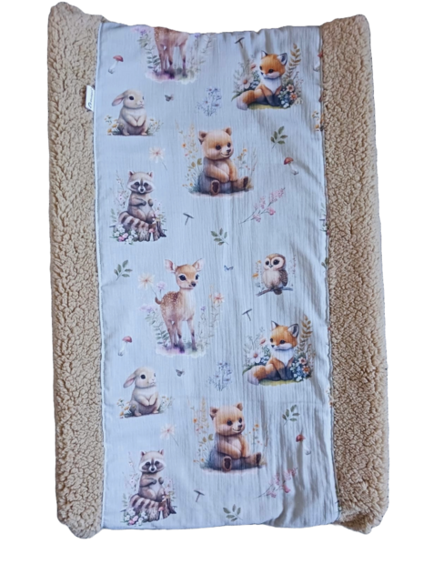 Aankleedkussenhoes verticaal Bosdieren groen beige teddystof