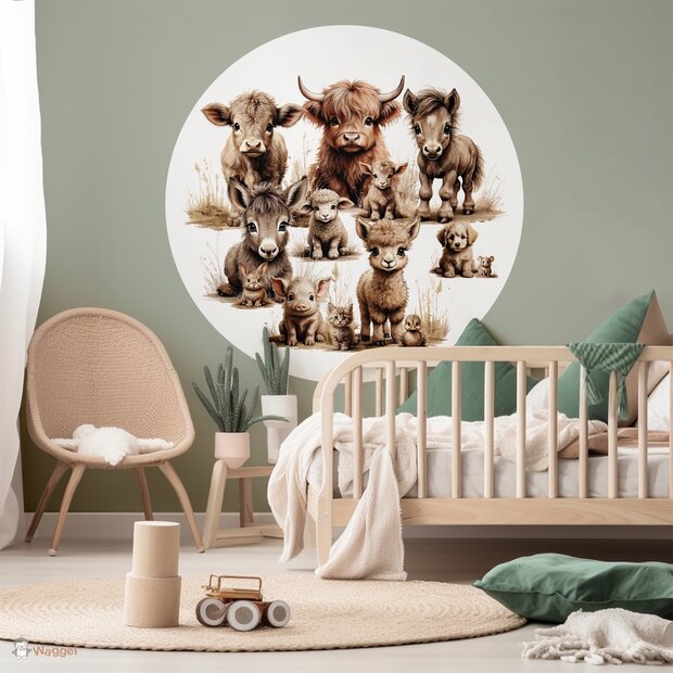Behangcirkel boerderijdieren naturel 