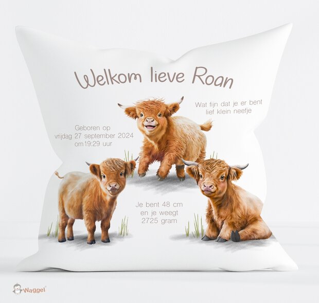 Schotse hooglander geboortekussen