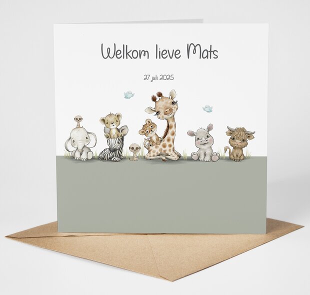 Jungle cuties groen geboortekaartje