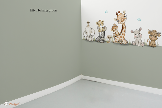 Behang effen op rol bijpassend bij Jungle cuties met gekleurde onderzijde