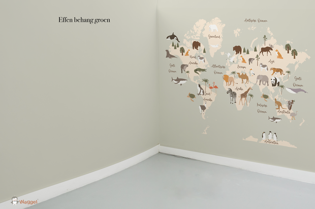 Behang wereldkaart groen