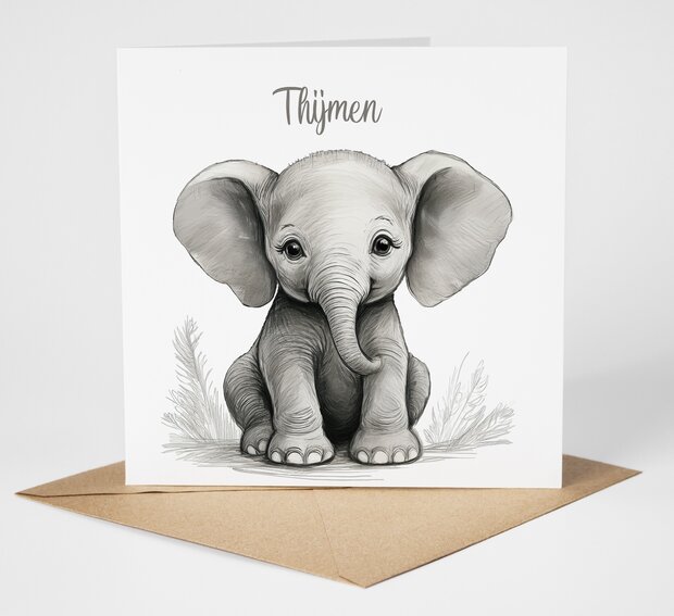 Geboortekaarten Jungle naturel olifantje