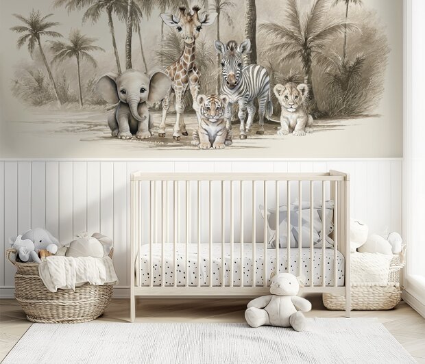 Behang Jungle naturel Little ones adventure (geschikt voor een brede en smalle muur bijv. boven lambrisering)