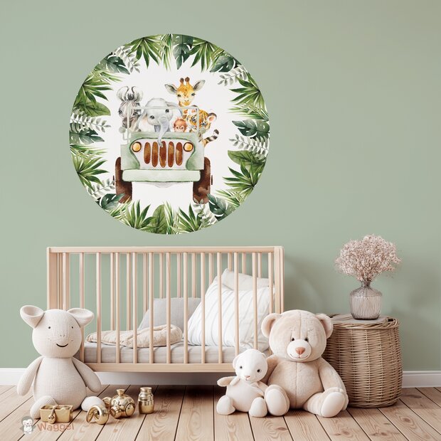 Muursticker Jungle jeep met bladeren