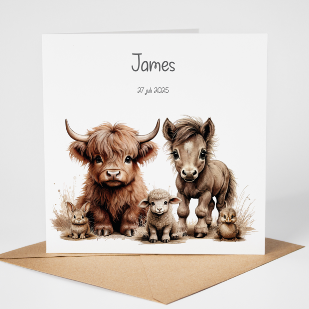 Geboortekaarten boerderijdieren naturel