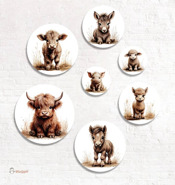 Muurcirkel set Boerderijdieren naturel