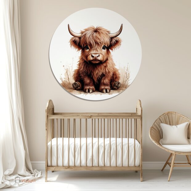 Muurcirkel boerderijdieren naturel Schotse Hooglander