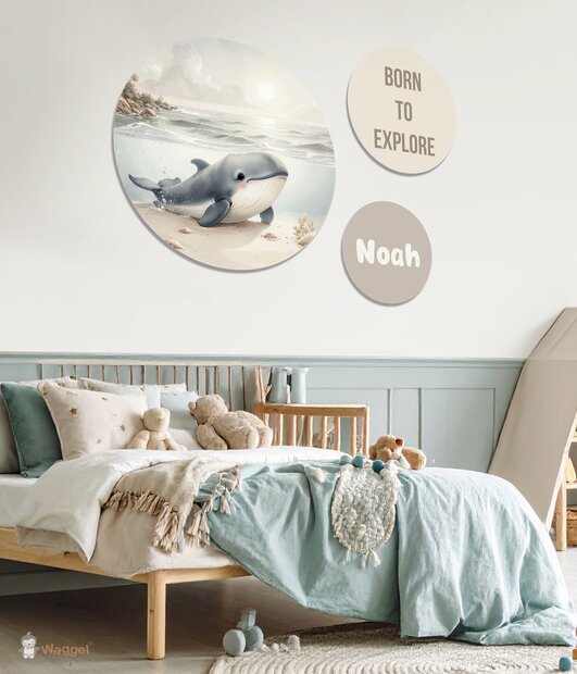 Muurcirkel set Gentle Shores -Ocean Friends Whale- met tekst/quote en naam