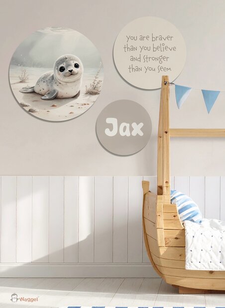 Muurcirkel set Gentle Shores -Ocean Friends Seal- met tekst/quote en naam