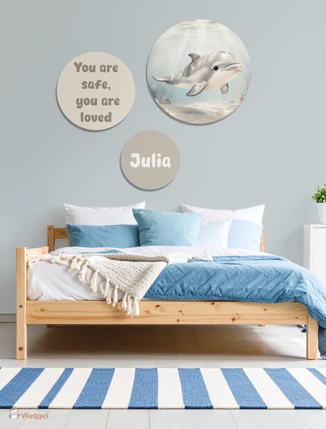 Muurcirkel set Gentle Shores -Ocean Friends Dolphin- met tekst/quote en naam