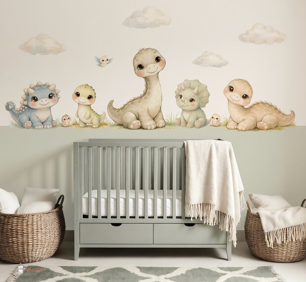 Naadloos fotobehang Little Dino World met gekleurde onderzijde