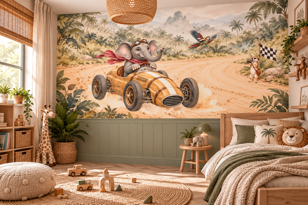 Behang Jungle Rally Solo | Brede &amp; halve muur