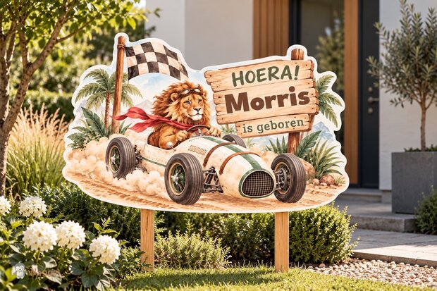 Geboortebord Racing World Jungle | leeuw |