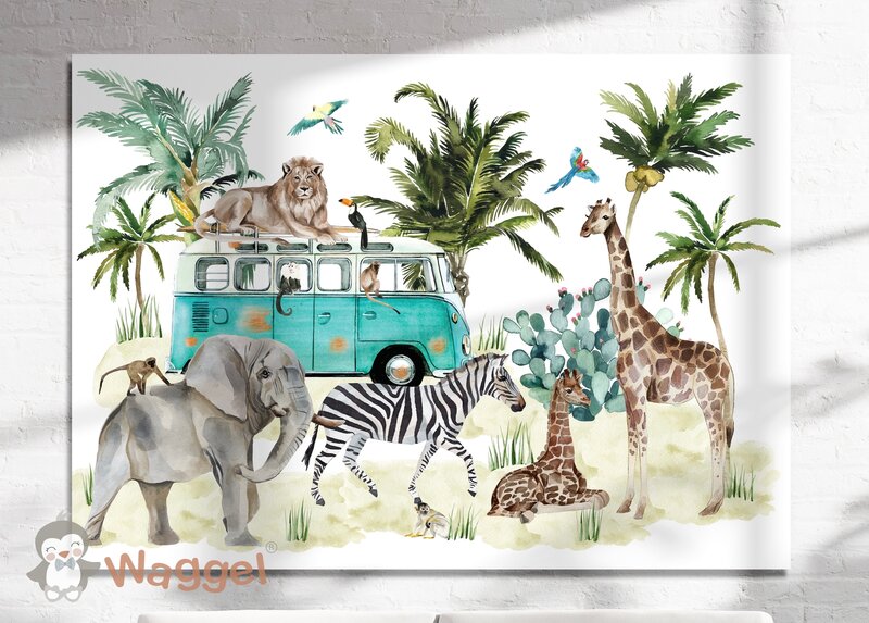 Wandpaneel jungle dreams bus mint