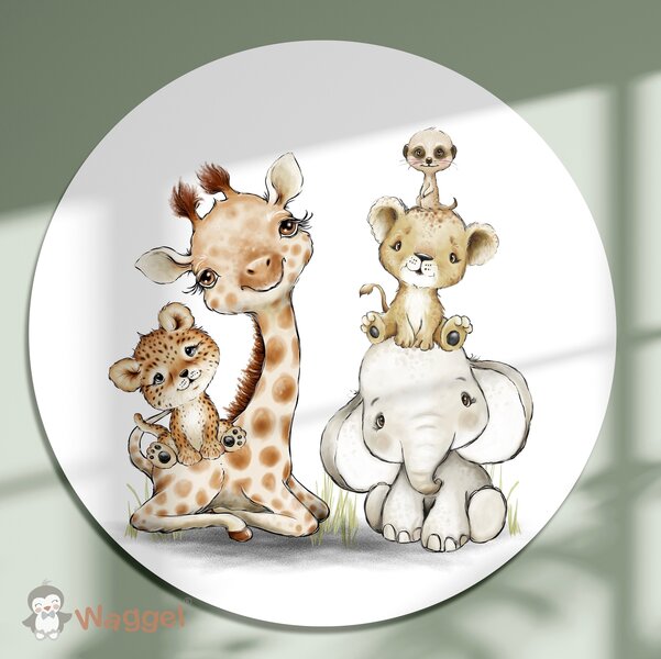 Muurcirkel jungle cuties giraf/olifant