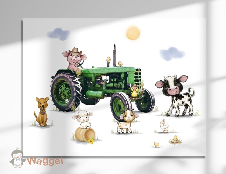 Wandpaneel boerderijdieren tractor groen
