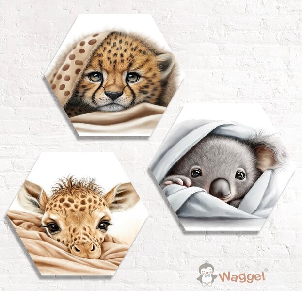 Hexagon set Sweet dreams cheetah, giraf en koala