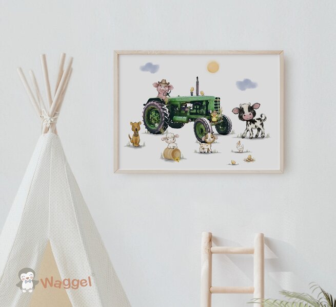 Poster boerderijdieren tractor 70x50 cm