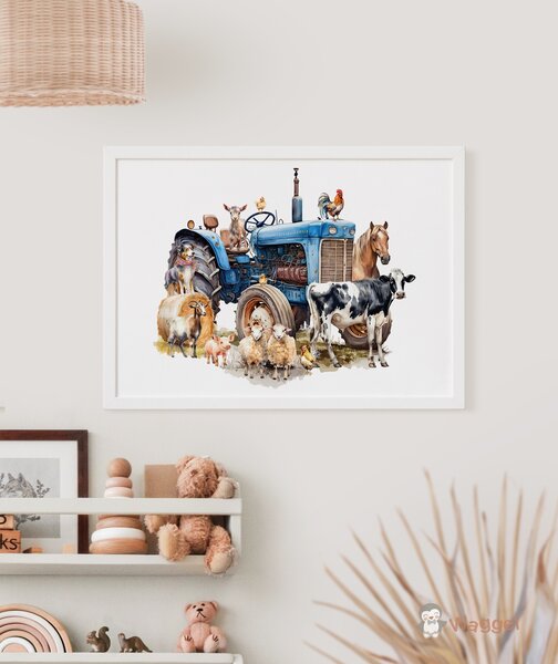 Poster Farmlife tractor blauw